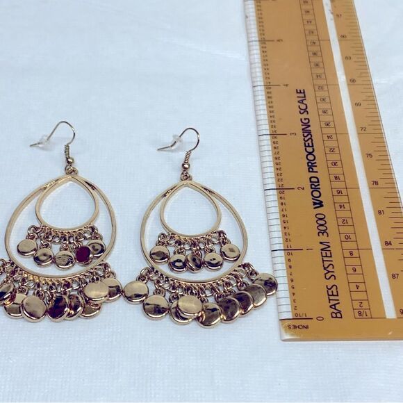 Vintage Boho Drop Dangle Gold Tone Earrings 3” Gorgeous - Picture 2 of 5